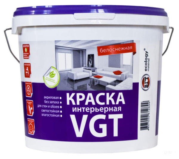 Краска ВГТ ВД-АК-2180 интерьерная белоснежная 1,5кг